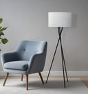Tripod Floor Lamp With White Fabric Drum Shade - Black - HomeRoots - Floor Lamps - Elite Enclave Home