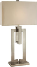 Iron Geometric Table Lamp With Ivory Shade - Nickel