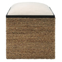 Uttermost Island Square Straw Accent Stool – natural braided straw base with matte black iron accents and light beige upholstered seat