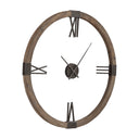 Uttermost Marcelo Modern Wall Clock – Light Brown – natural stained fir wood frame with hand-forged aged iron Roman numerals and floating center dial