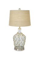 Metal Standard Table Lamp With Beige Shade - Silver