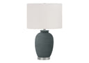 Ceramic Round Table Lamp With Ivory Drum Shade - Blue And Silver - HomeRoots - Table Lamps - Elite Enclave Home