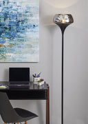 Chalice Mixed Material Torchiere With Metal Smoked Glass - Black - HomeRoots - Floor Lamps - Elite Enclave Home