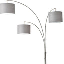 Three Light Adjustable LED Tree Floor Lamp With Gray Drum Shade - White - HomeRoots - Floor Lamps - Elite Enclave Home