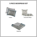 Aubrey - 5 Piece Jacquard Bedspread Set With Throw Pillows - Teal