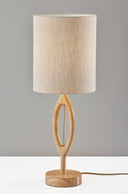 Solid Wood Round Table Lamp With Beige Drum Shade - Natural - HomeRoots - Table Lamps - Elite Enclave Home