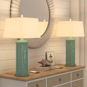 Table Lamp With Off-White Shade (Set of 2) - Teal Blue