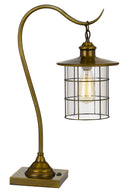 Metal Lantern Desk Table Lamp With Antiqued Brass Drum Shade - Antiqued Brass - HomeRoots - Table Lamps - Elite Enclave Home