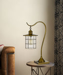 Metal Lantern Desk Table Lamp With Antiqued Brass Drum Shade - Antiqued Brass - HomeRoots - Table Lamps - Elite Enclave Home
