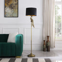 Floor Lamp With Black Drum Shade - Burnished Gold - HomeRoots - Floor Lamps - Elite Enclave Home