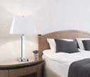 Metal USB Table Lamp With White Shade - Nickel