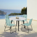 5 Piece Round Stone Dining Set With Four Chairs - Gray And Light Blue