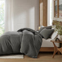 Lyon - 3 Piece King/California King Waffle Washed Duvet Set - Charcoal