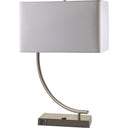 Curved Table Lamp With White Rectangle Shade - Silver