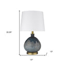 Concrete Gourd Table Lamp With Cream Empire Shade - Teal Blue