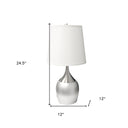 Metal Gourd Table Lamp With White Tapered Drum Shade - Silver