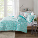 Raina - Metallic Printed Comforter Set - Aqua / Silver