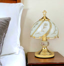 Bedside Table Lamp With Floral Frosted Glass Shade - Gold