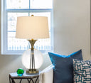 Metal Globe Table Lamp With White Empire Shade - Bronze