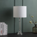 Crystal Column With White Drum Shade Table Lamp - Silver