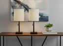 Metal Candlestick USB Table Lamps With Beige Drum Shade (Set of 2) - Black - HomeRoots - Lamp Sets - Elite Enclave Home