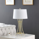 Bamboo Design Table Lamp With Off-White Drum Shade - Gold