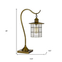 Metal Lantern Desk Table Lamp With Antiqued Brass Drum Shade - Antiqued Brass - HomeRoots - Table Lamps - Elite Enclave Home