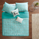 Raina - King Metallic Printed Comforter Set - Aqua / Silver