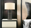 Metal Column Lamp With Off-White Drum Shade - Black