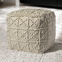 Wool Sqaure Pouf With Popcorn Detail - Ivory - HomeRoots - Accent Poufs - Elite Enclave Home