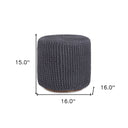 Cotton Blend Round Pouf Ottoman - Gray
