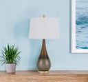 Metal Round Table Lamp With White Empire Shade - Bronze