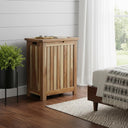 Compact Teak Laundy Storage With Removable Bag - Natural - HomeRoots - Storage Baskets - Elite Enclave Home