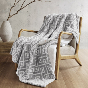 Amira - Dream Soft Heated Throw - Gray Geo