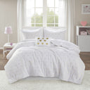 Rosalie - 3 Piece Twin/Twin Long Metallic Printed Plush Comforter Set With Throw Pillow - White/Gold - Intelligent Design - Comforters & Sets - Elite Enclave Home