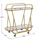 Uttermost Swain Brass Serving Cart – antique brass iron frame with beveled mirrored trays and rolling casters