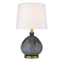 Concrete Gourd Table Lamp With Cream Empire Shade - Teal Blue