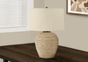 Rattan Round Table Lamp With Beige Drum Shade - Beige - HomeRoots - Table Lamps - Elite Enclave Home