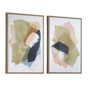 Abstract Afternoon - Framed Canvases (Set of 2) - Blue / Green / Pink / White / Woodtone / Yellow - Uttermost - Canvas Art Sets - Elite Enclave Home
