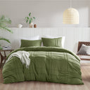 Porter - Full Soft Washed Pleated Duvet Cover Set - Olive Green