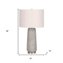 Cylinder Table Lamp With Ivory Drum Shade - Gray And Silver - HomeRoots - Table Lamps - Elite Enclave Home