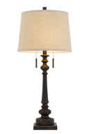 Two Light Table Lamp With Tan Drum Shade - Charcoal - HomeRoots - Table Lamps - Elite Enclave Home