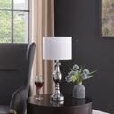 Metal Standard Table Lamp With White Shade - Silver