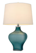 26" Glass Table Lamp With White Empire Shade - Aqua