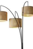 Metal Three Light Tree Floor Lamp With Beige Fabric Drum Shades - Antiqued Black / Bronze - HomeRoots - Floor Lamps - Elite Enclave Home
