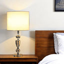 Cut Faux Crystal Glam Table Lamp With White Classic Drum Shade - Clear - HomeRoots - Table Lamps - Elite Enclave Home