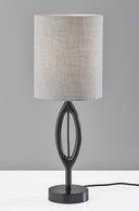 Solid Wood Round Table Lamp With Gray Drum Shade - Black - HomeRoots - Table Lamps - Elite Enclave Home