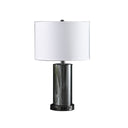 Glass LED Cylinder Table Lamp With Nightlight And White Drum Shade - Black