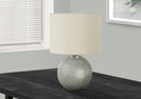 Round Table Lamp With Ivory Drum Shade - Gray - HomeRoots - Table Lamps - Elite Enclave Home