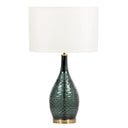 Glass LED Table Lamp With White Drum Shade - Blue Green